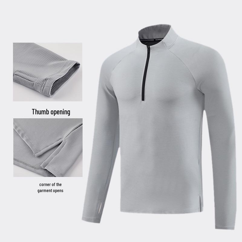 Men's Quick-Dry Half-Zip Stand-Collar Sweatshirt for Autumn/Winter Running and Training.