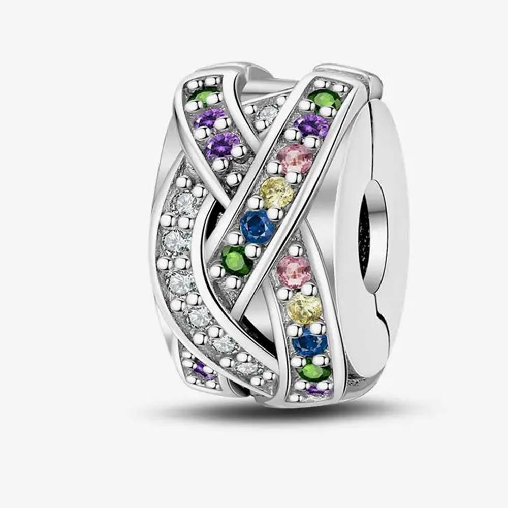 New In Color Zircon Angle Round Clip Bead Fit Pan Original Bracelet Women Copper Safety Chain Jewelry Gift