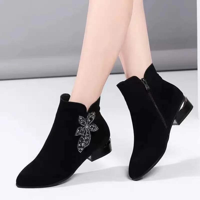 Fashion Autumn/Winter New Women's Short Boots Fleece-Lined Low Heel Frosted Leather Fashionable Versatile Mom Short Tube Boots