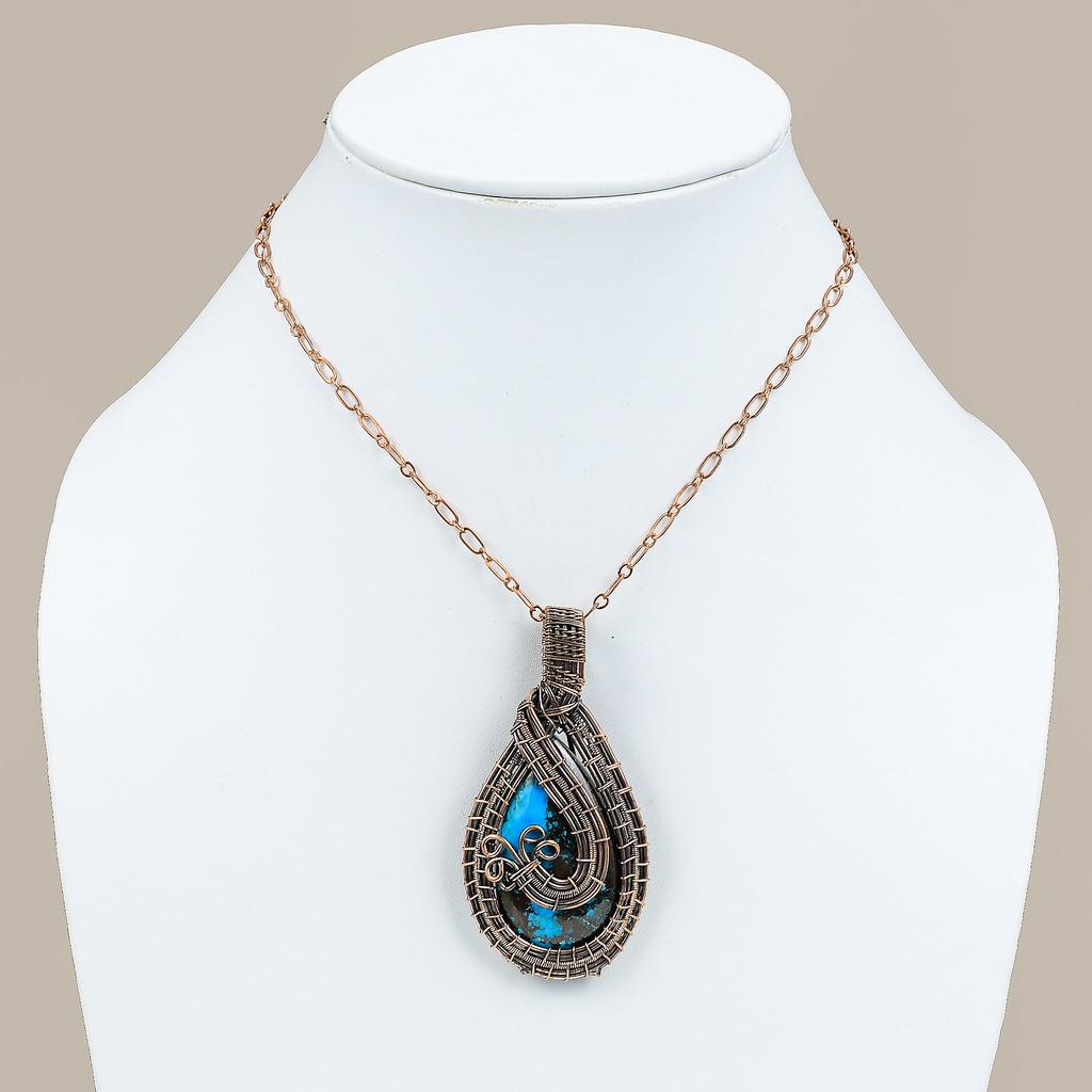 Tibetan Turquoise Handmade Copper Wire Wrap Jewelry Pendant 2.76 s3m12