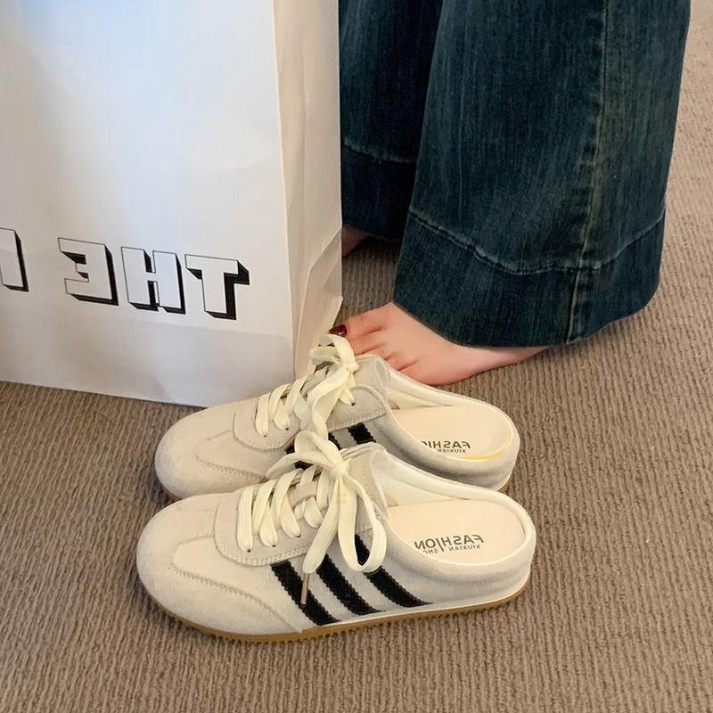 Baotou Half Slippers Women's Summer Outer Wear 2025 New Super Fire Heelless Flat-bottomed German Training Shoes Lazy One-pedal Women's Shoes