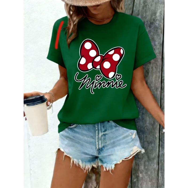 Minnie style red polka dot bow and handwritten Minnie pattern summer new women's T-shirt short sleeves