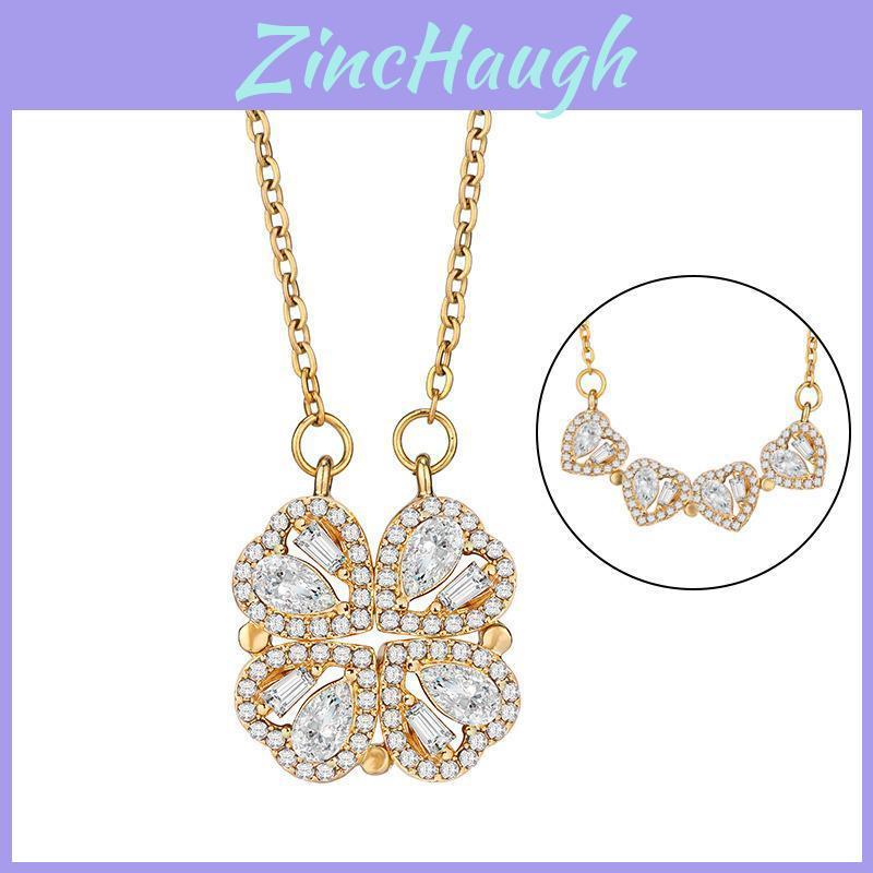 Collana Trifoglio a Quattro Foglie per Donna con Accenti in Zirconia Cubica Finitura Oro e Oro Rosa