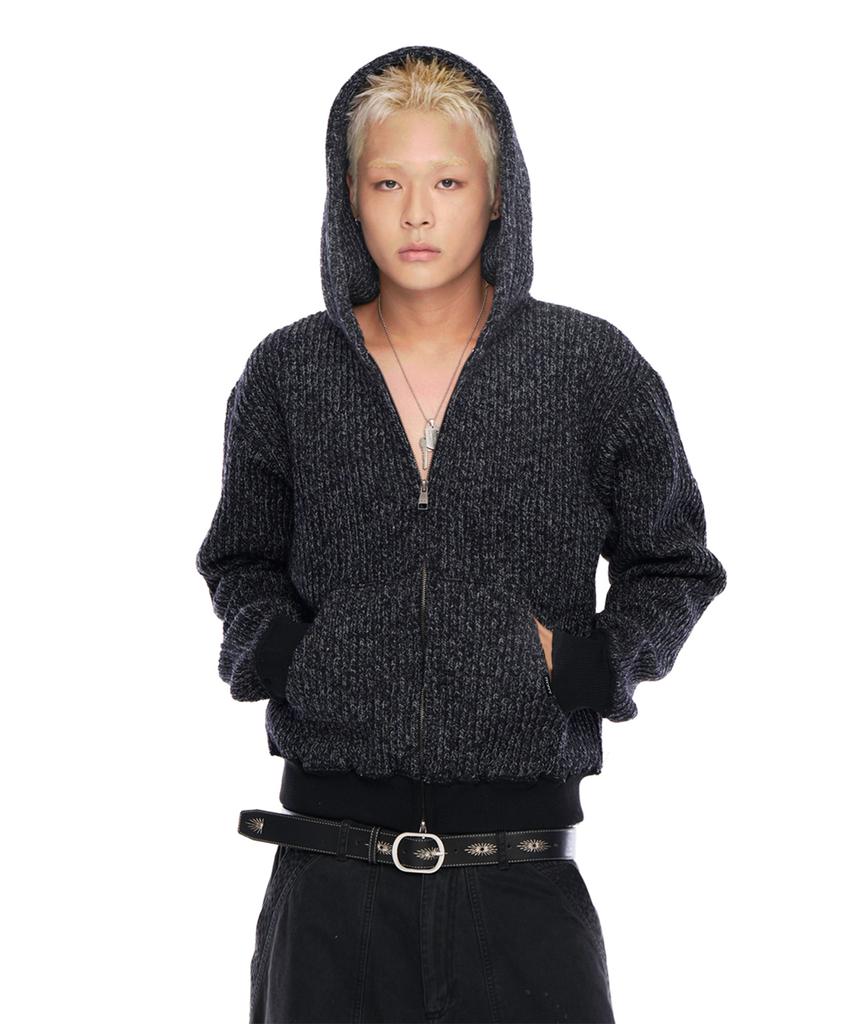 Aakam Bokashi Knit Zip-Up Hoodie (Black)