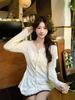 Elegant French V-Neck Lace Trim Long Sleeve Women's Top - Autumn/Winter Chic Slim Fit