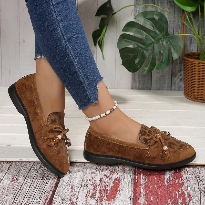 Cow Suede Round Toe Flats Spring/autumn Slip-on Women's Shoes on Sale 2025 New Solid Butterfly-knot Tassel Women's Shoes