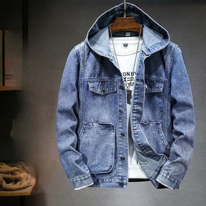 Мужская весенне-осенняя ветрозащитная куртка с капюшоном, джинсовая куртка больших размеров, джинсовая куртка больших размеров M