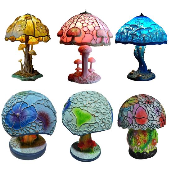 Mushroom Table Lamp Colored Mushroom Shape Night Light Resin Bedside Lamp Desk Reading Lamp for Kids Room Living Room