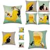 Exquisite Pillow Cushion Cover For Sofa Home Decor With Cat Pattern In Premium Linen
