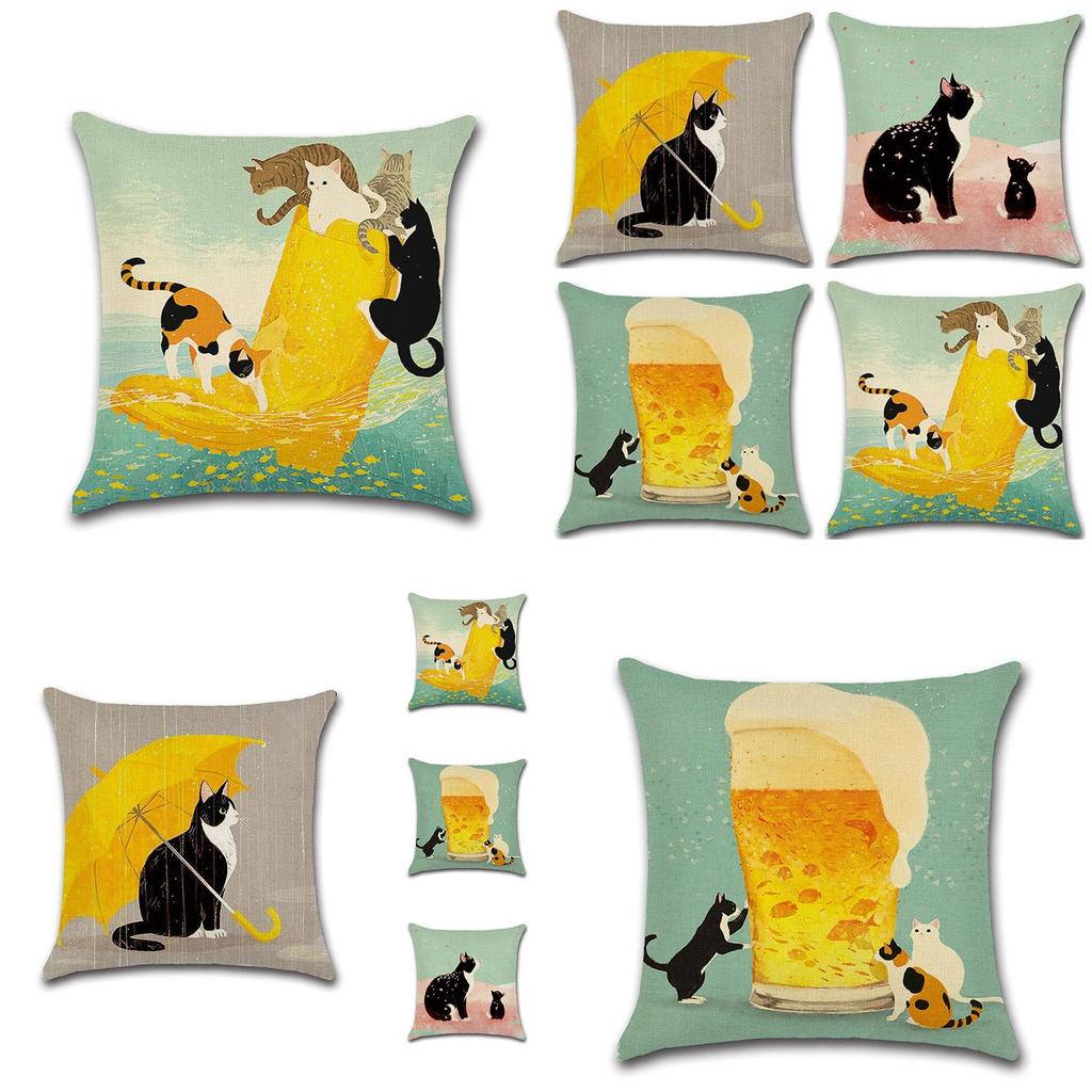 Exquisite Pillow Cushion Cover For Sofa Home Decor With Cat Pattern In Premium Linen