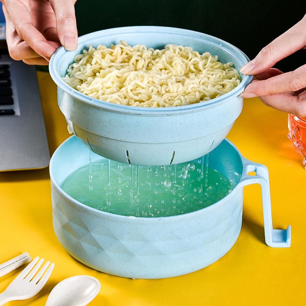 Food Grade Lunch Box,Drainable Noodle Bowl with Lid for Dorm,Lightweight Portable Ramen Cooker Bowl with Handle for Home Kitchen