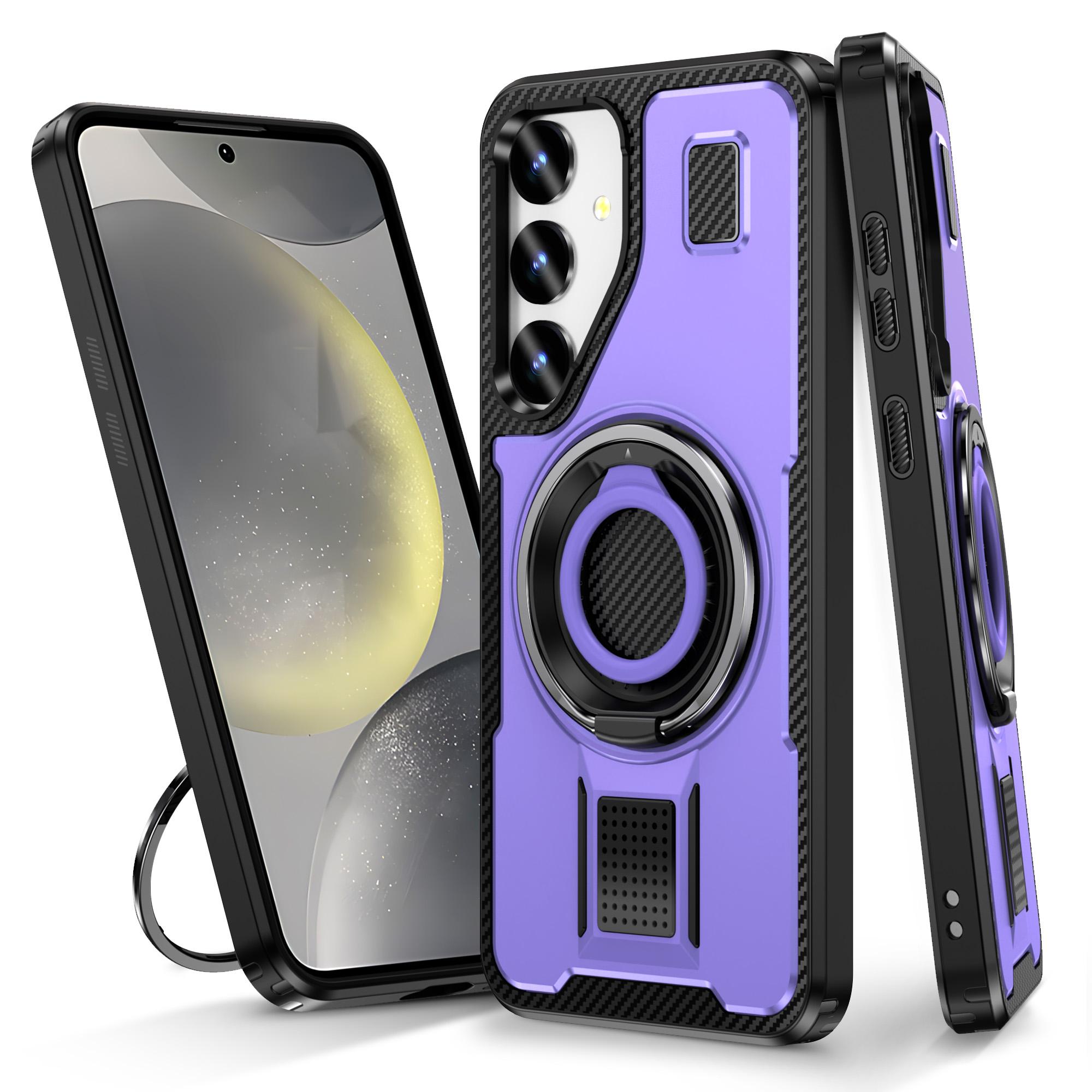 

For Samsung Galaxy S25+ Case TPU+PC Kickstand Phone Cover with Silicone Finger Strap Purple