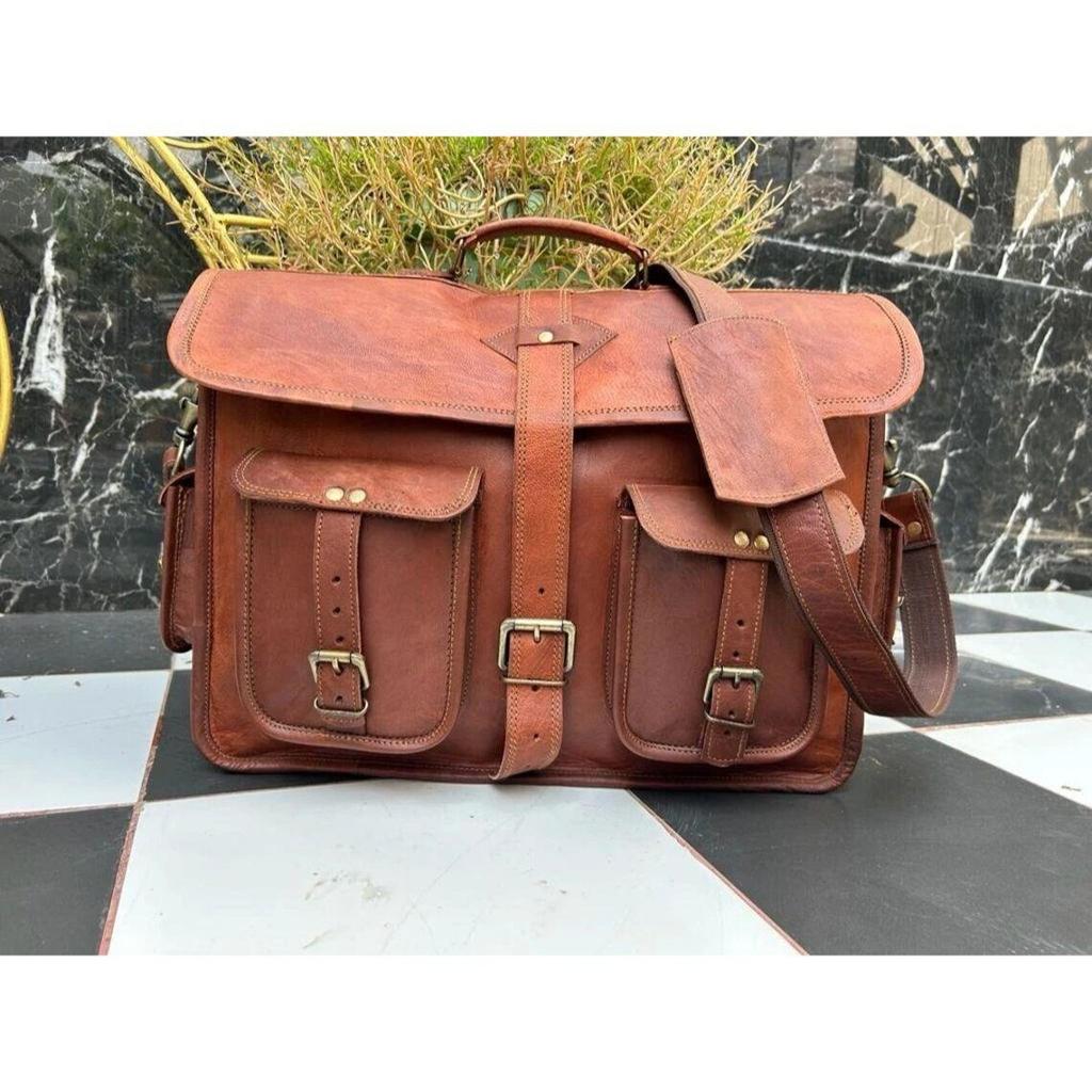 Men's Messenger Shoulder Laptop Bag Briefcase Vintage Leather Satchel Bag