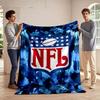 The Main Pattern Is a Shield-shaped NFL Logo Against a Blue Abstract Background. for All Seasons Blanket Lunch Break Throw Gift