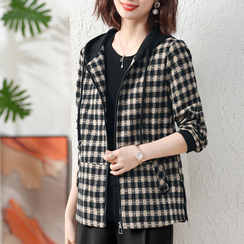 Mid-Aged Women's Plaid Hooded Jacket
