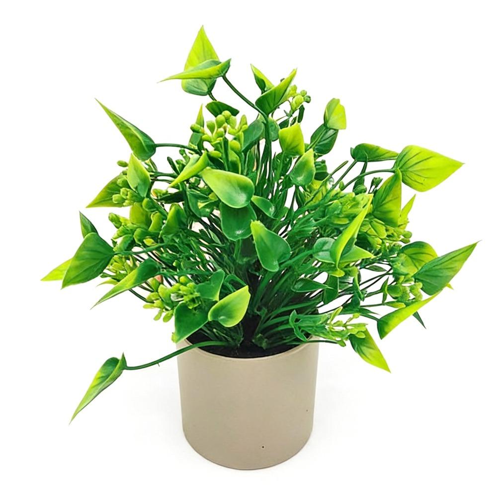 Creative Green Leaves Artificial Grass Bonsai Photo Props with Flowerpot Potted Plant Ornament Faux Flowerpotted Gift