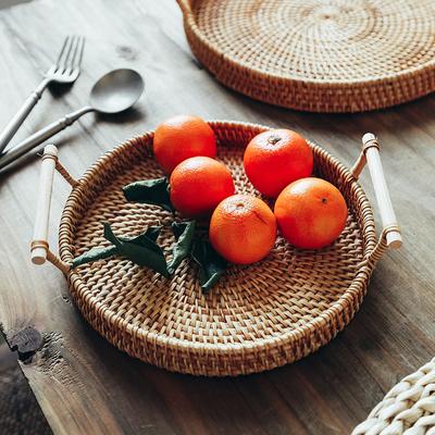 Handgefertigter Aufbewahrungskorb aus Rattan mit Griff, handgewebtes Rattantablett, Weidenkorb, Obsttablett, Rattan-Organizer, Heimdekoration