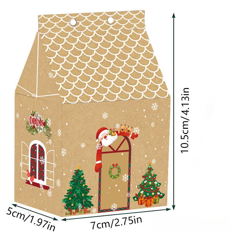 

10 шт. Рождественская маленькая коробка конфет в виде домика из крафт-бумаги, упаковочная бумажная коробка для печенья и шоколада, подарочная коробка на Рождество