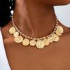 Meier Vintage Court Banquet Style Heavy Metal Gold Chunky Chain Necklace with Coin Pendant for Women