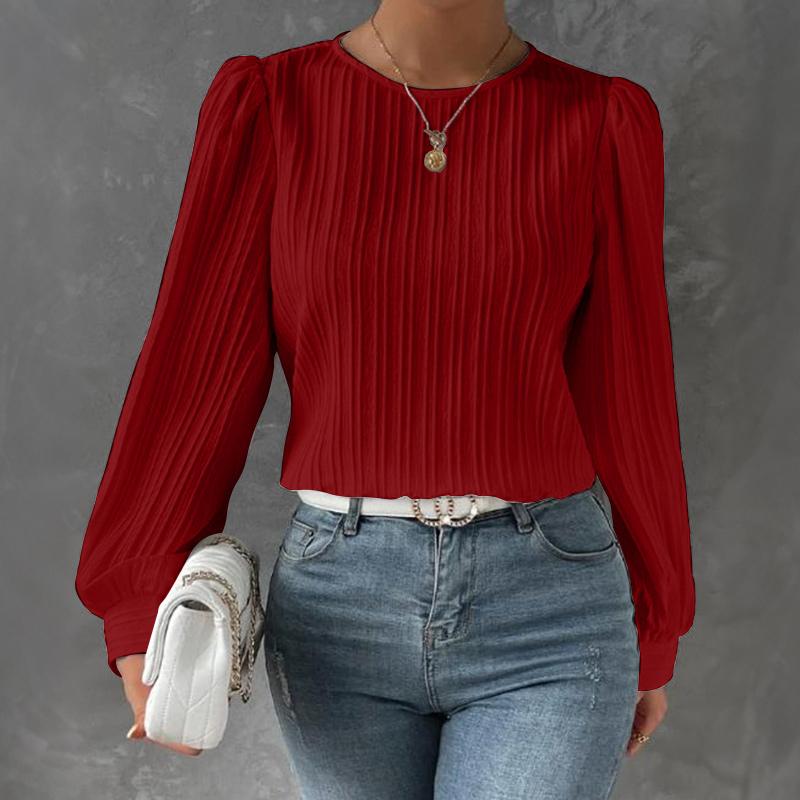 

ZANZEA Жіноча повсякденна блузка з круглим вирізом, вільна, з довгим рукавом, однотонна 5XL вина червоного кольору