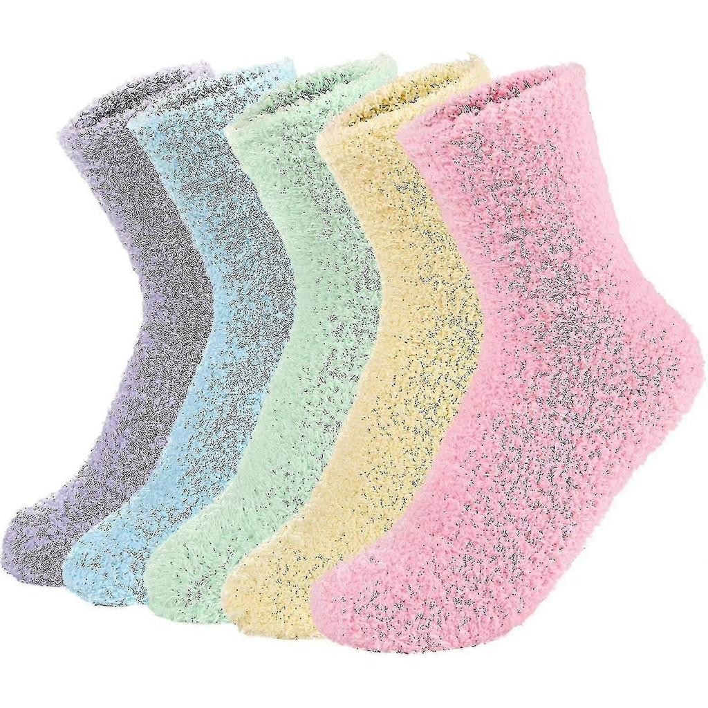 5 Pairs Women Warm Super Soft Plush Slipper Sock Winter Fluffy Microfiber Crew Socks Casual Home Sleeping Fuzzy Cozy Sock