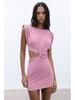 2025 Summer Sleeveless Slim Fit Mini Dress with Round Neck and Waist Cutout for Women