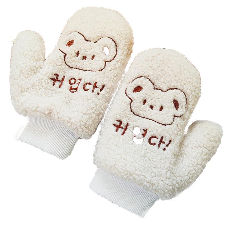 Winter Warm Embroidered Bear Student Gloves