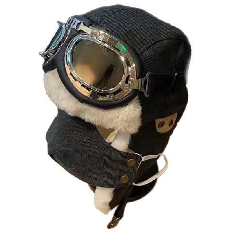 Winter Warm Cotton Blend Beanie With Ear Flaps Face Mask Goggle Compatible Skiing Cycling Outdoor
