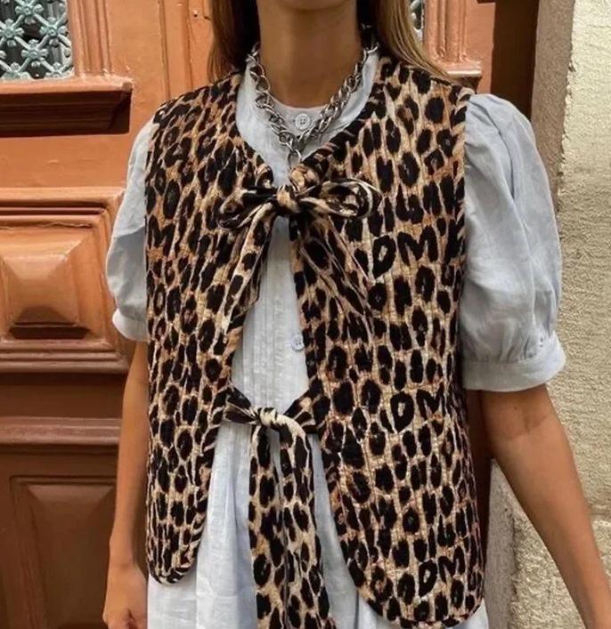 

Leopard Print Lace-Up Vest Tank Top - European & American Women s Fashion Trend Large леопард друку кольору