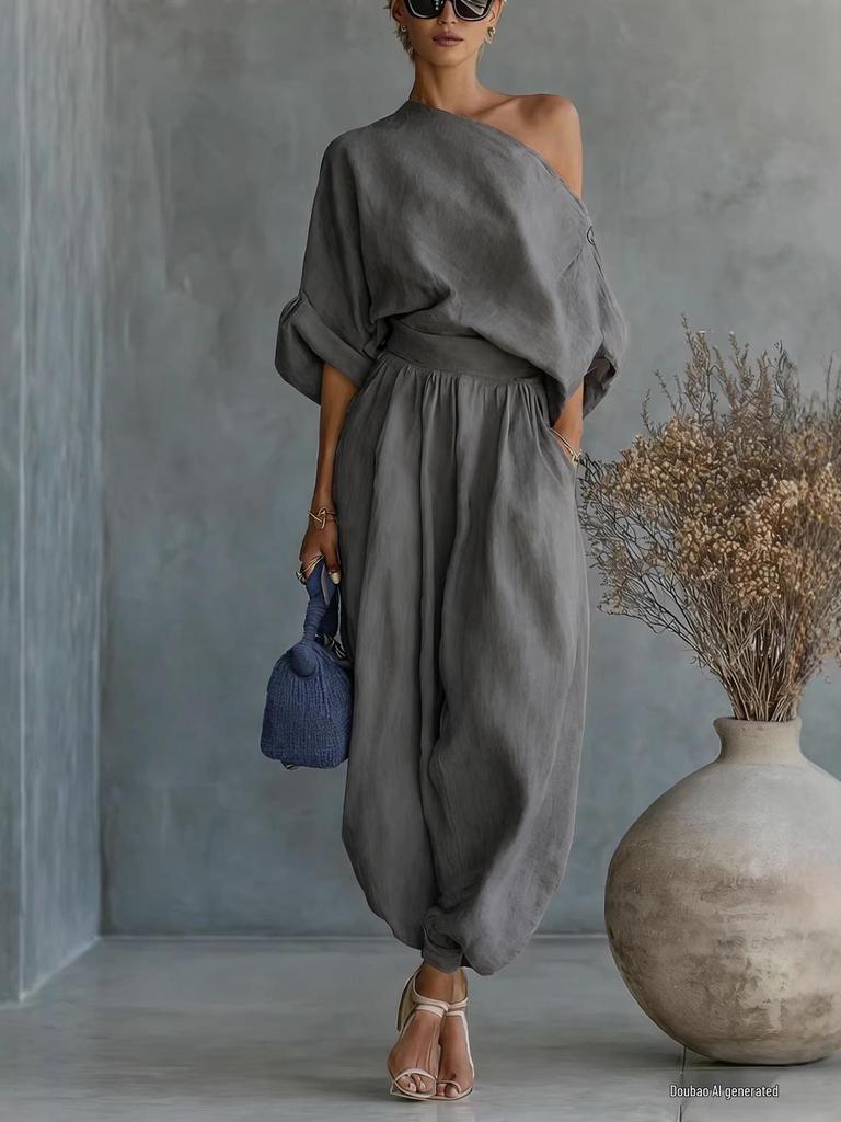 2026 Spring Wide-Leg Casual Lantern Pants - Cotton Linen Blend