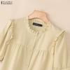 ZANZEA Women Casual Round Neck Solid Color Loose Short Sleeve Dress