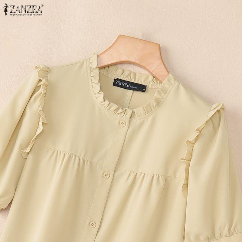 ZANZEA Women Casual Round Neck Solid Color Loose Short Sleeve Dress