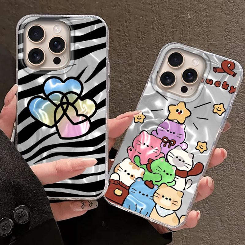 Cartoon Cat Love Love Heart Girl Women Case For Apple iphone 16pro 15 15plus 16 14 13 Pro Max 16e 12 11 7 8 Plus XR Fundas Cover