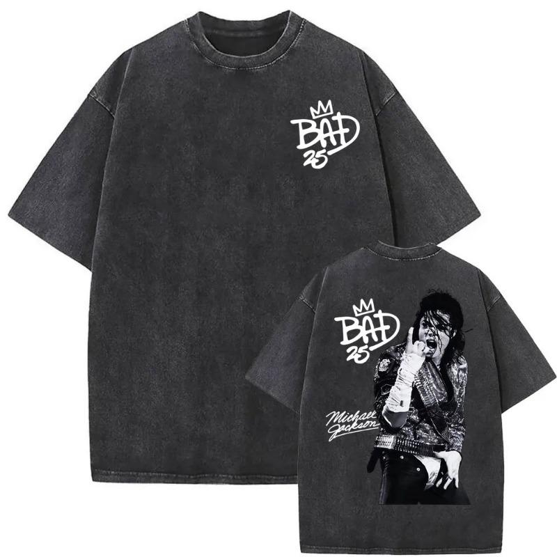 King of Pop Michael Jackson Bad World Tour T Shirts Women Casual Loose Oversized T-shirts Hip Hop 90s Vintage Washed T-shirt