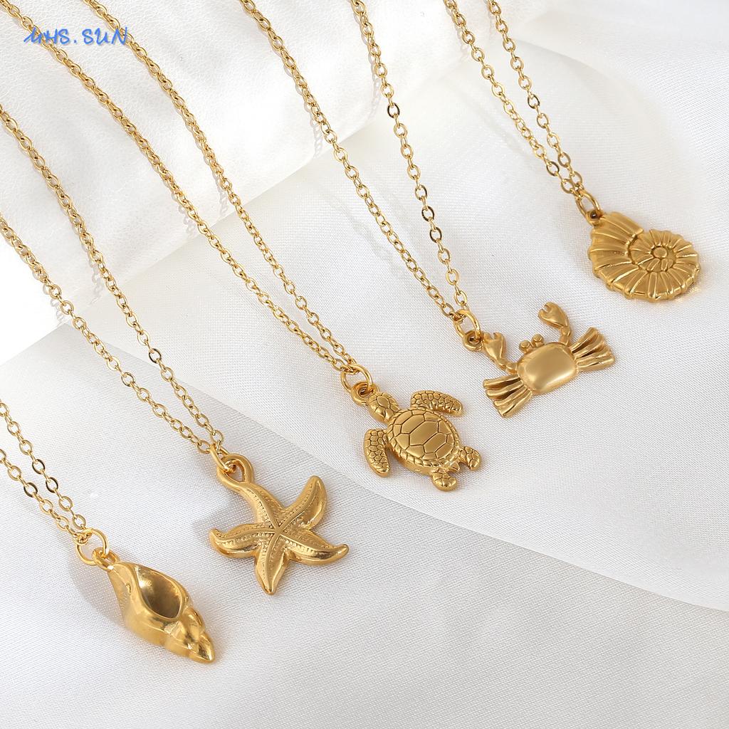 MHS.SUN Seestern Muschel Muschel Anhänger Halsketten Für Frauen Männer Edelstahl Trendige Kette Choker Strandparty Schmuck Sommer