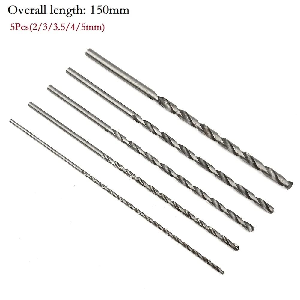 5pcs 2/3/3.5/4/5mm Extra Long HSS Drill Bit Set High Speed Steel Drill Bits For Wood/aluminum/plastic Power Tool Accessories