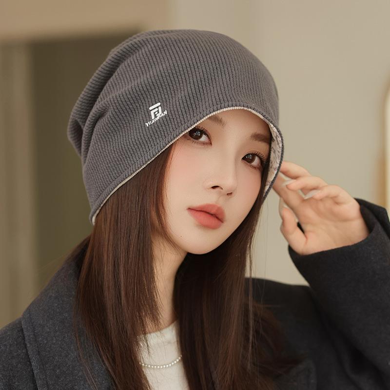 Double-sided Warm Knitted Wool Hat Autumn and Winter New Hat Women's Windproof Casual Stacking Hat
