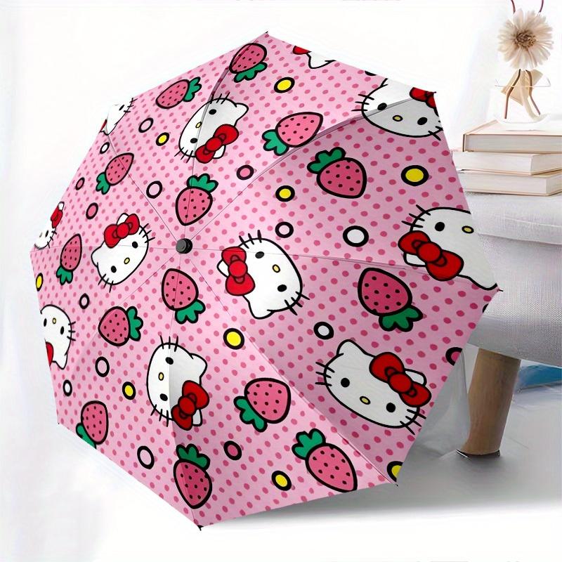 1pc Hello Kitty Strawberry Pattern Umbrella with Plastic Handle,Suitable for All Seasons Home Travel Outdoor UmbrellaSanlio061