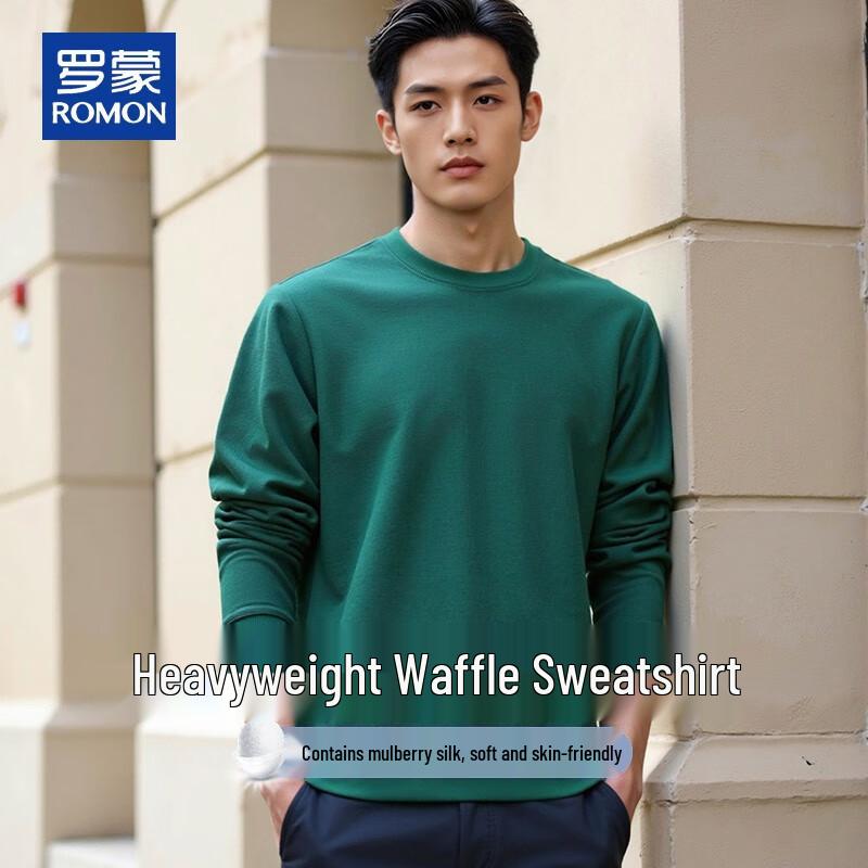 ROMON Men's Waffle Knit Silk Blend Pullover Sweatshirt