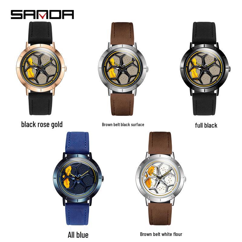 Sanda Men's Personalized Quartz Watch - Leather Strap, Waterproof, Rotating Dial