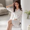 Pajamas Women's Pajamas Summer Silk Ice Silk Seven-Sleeve Cardigan Shirt Medium and Long Sexy Advanced Simulation Silk