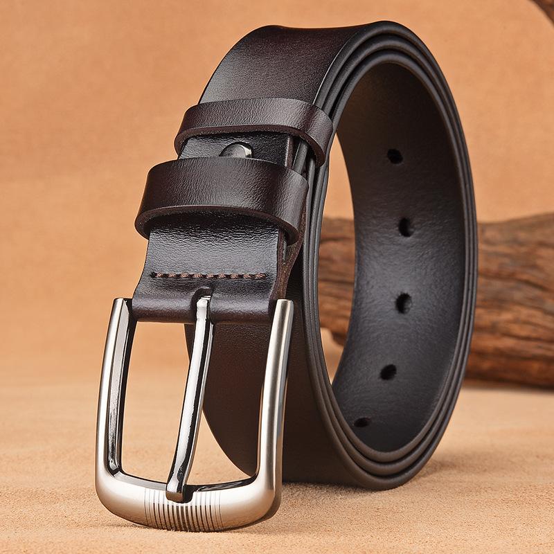 

Мужской кожаный ремень с пряжкой-штифтом, Ретро повседневный мужской ремень из коровьей кожи, Мужской ремень для брюк 125cm темно-коричневого