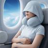 Foldable Design Hooded Travel Pillow Breathable Fabric Ice Silk Neck Rest Cushion  Airplane Travel