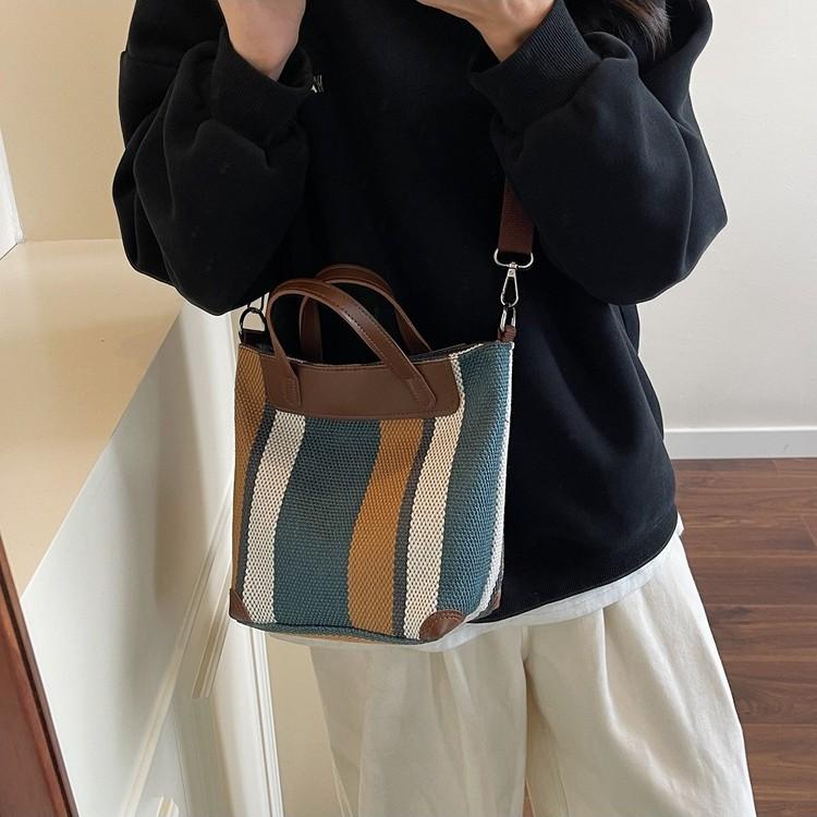 Canvas Bag Women's Summer New Versatile Shoulder Messenger Bag Popular Portable Bucket Bag