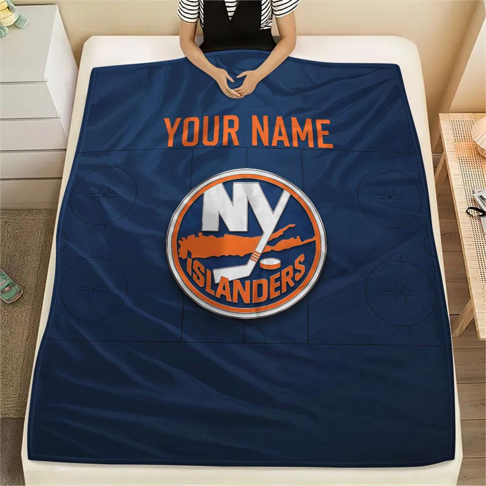 Custom Name,New York Islanders Printed Flannel Blanket, Soft Throw for Bedroom Sofa, Washable, Christmas Present, Great Gift.