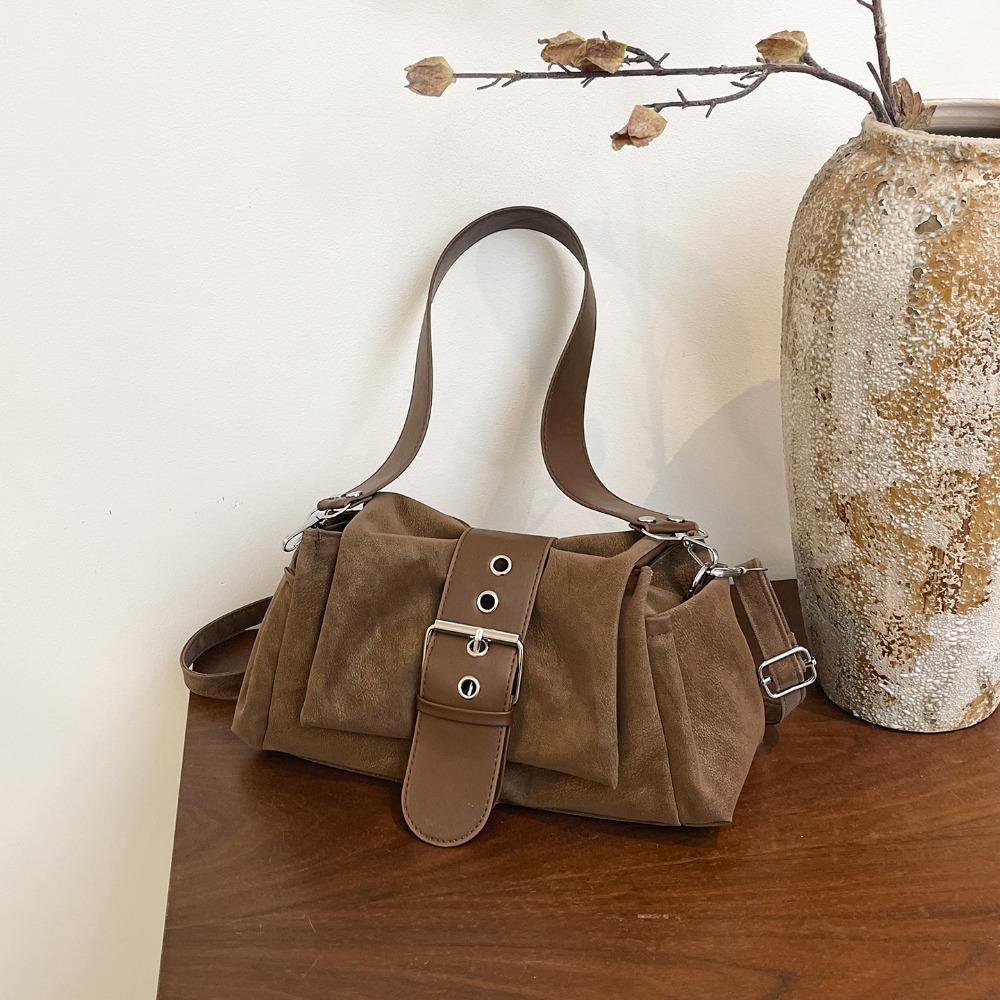 Casual with Wide Leather Strap Shoulder Bag Y2k Large Capacity Underarm Bag Faux Suede Women Handbag Women