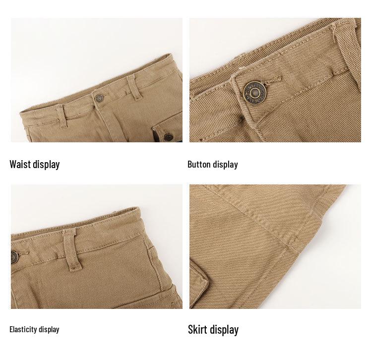 2023 Summer Khaki Denim Workwear Dress: Slimming American Style, High Waist A-Line Midi Skirt