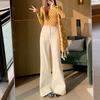 Rice apricot slightly pulled jeans women's early spring new high-waisted straight tube loose and thin, no legs, horn pants