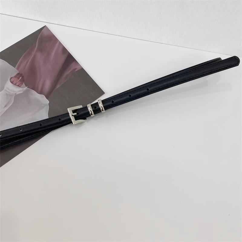 Black Pu Leather Belt With Double Loop Silver Buckle For Dresses And Skirts