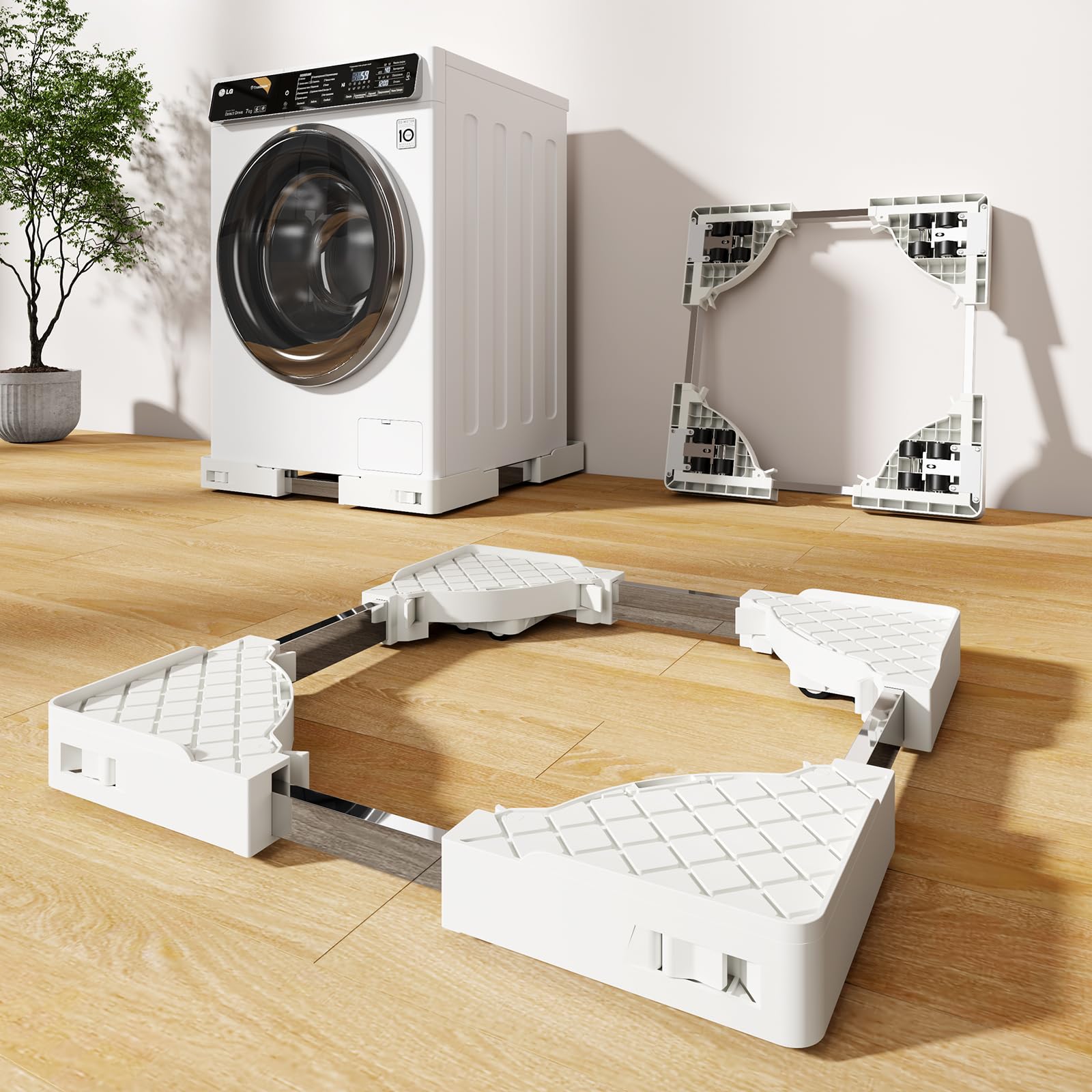 

Mobile Washing Machine Raised Washing Machine with Hidden Waterproof Washing Machine Refrigerator Noise Depth Adjustable 150kg Weight Capacity Stand, білий